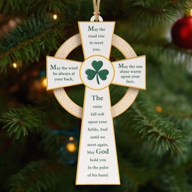 Celtic Cross Ornament with Irish Blessing, St. Patrick's Day Shamrock Pendant, Hanging Trefoil Decoration for Keyring, Tree, Home, and Irish Festival Decor, Car Mirror Hanging Accessories
