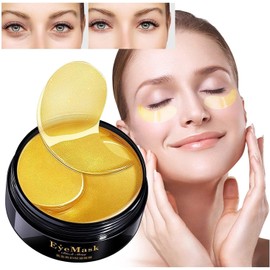 Parches Ojos 24k Oro, 60 Pcs, Colágeno, Contorno de Ojos Antiarrugas Eliminar Ojeras, Eliminar Bolsas, Eliminar Patas de Gallo, Eliminar Hinchazón, Hidratante,Minimizar líneas finas y arrugas