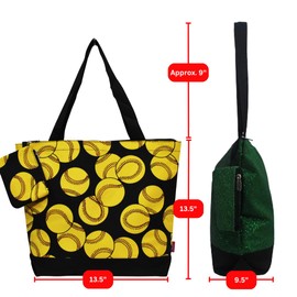 NGIL NGIL Medium Top Zipper Closure Canvas Tote Bag with Attached Matching Coin Purse For Moms and Nurses (Softball-black)