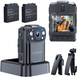 Losfom WD11 2K Body Camera with 2PCS 2000mAh Batteries and Charging Base, 64G Body Cam for 8Hrs Recording with Night Vision, 360° Rotatable Clips for Law Enforcement, Security, and Outdoor Activities