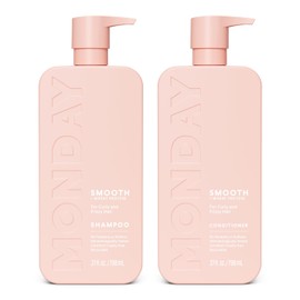 MONDAY HAIRCARE Smooth Shampoo + Conditioner Bathroom Set (2 Count) 27 oz Each For Frizzy, Coarse & Curly Hair Made with Coconut Oil, Shea Butter & Vitamin E 100% Recyclable Bottle Pink