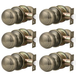 Probrico 6 Pack Door Knobs Interior Antique Brass, Closet Door Knobs No Lock, Keyless Passage Door Handles