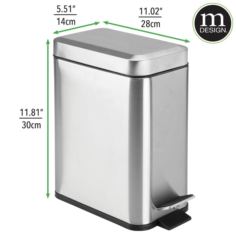 mDesign Small Modern 1.3 Gallon Rectangle Metal Lidded Step Trash