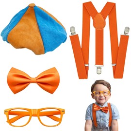 GWAWG 4PCS Costume Roleplay Accessories with Iconic Orange Bow Tie,Suspenders, Hats, and Glasses,Costume Roleplay Accessories for Toddlers