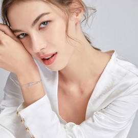 Women's Bracelet, 12 Months, Birthstone, 2 Row Bracelet, Flowers, Silver, Accessories, Platinum Plated, Birthday, Mother's Day, Present, Beautiful Box Included, Sterling Silver