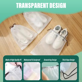 Viiotu 14 Pack Clear Shoe Bags for Travel, Large Waterproof Dustproof Drawstring Shoe Dust Bags, Portable Travel Shoe Storage Bag for Men & Women