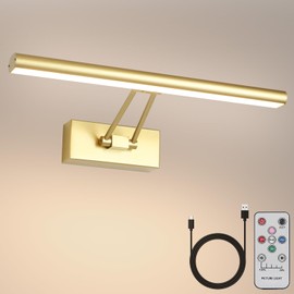 HOWMZON Picture Light,13.5" Art Light, Picture Light Battery Operated,3CCT Picture Frame Light,Wireless Picture Lights for Painting,Wall Display, Photo,Library Gold-Painted