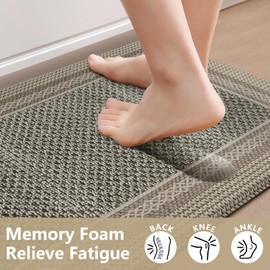 Ailsan Kitchen Mats for Floor Anti Fatigue, Memory Foam Kitchen Mat Non Slip, Kitchen Rugs Sets of 2, PVC Ergonomic Comfort Standing Rug for Kitchen Decor, Office, Laundry, Brown