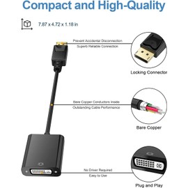 DisplayPort to DVI Adapter 5Pack, DP to DVI-D Converter Display Port Male Computer to DVI Female Screen Compatible for Desktop, Laptop, PC, Monitor, Projector, Lenovo, Dell, HP