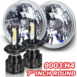 Shyfrult Fit Kenworth T2000 1997-2011 Pair 7inch Round LED Headlights Hi/Lo Beam