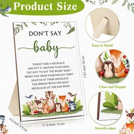 Roowest 51 Don't Say Baby Shower Game Woodland Baby Shower Decorations Included Woodland Game Sign Wood Table Sign 50 Felt Animal Necklaces for Gender Reveal Party Favors