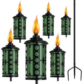 FAN-Torches 16oz Home Garden Torch, 6 Pack Outdoor Metal Torch Garden Décor,59-Inch Upgraded Citronella Torches with 3-Prong Grounded Stake, Metal Light Torches for Party Patio Pathway