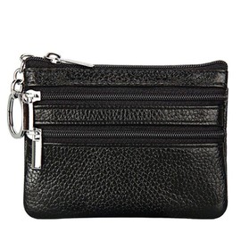 Women Ladies pu Leather Small Coin Card Key Ring Wallet Pouch Mini Purse (Black)