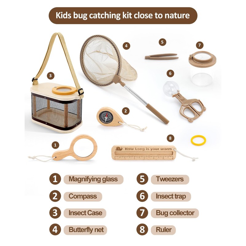 Wooden Bug Catcher Kit for Kids Ages 3-8, Outdoor Explorer