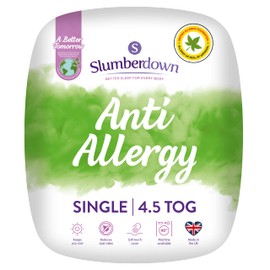 Slumberdown Anti Allergy Single Duvet - 4.5 Tog Lightweight Cool Summer Quilt for Night Sweats - Anti Bacterial, Soft Touch Cover, Hypoallergenic, Machine Washable, Size (135cm x 200cm)