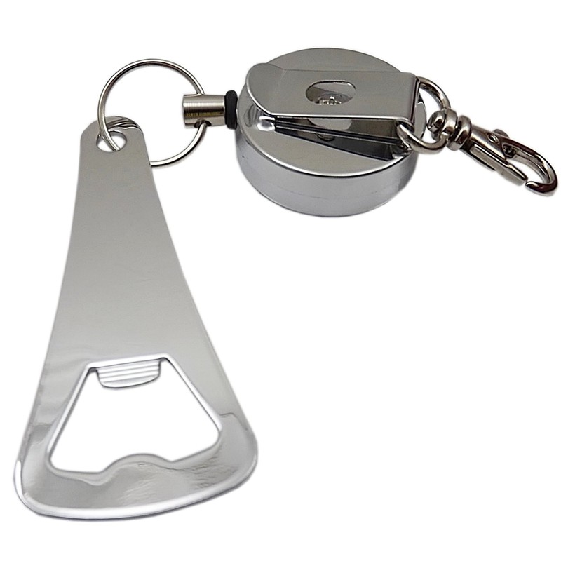 Praktischer Rollmatik/Schlüsselkette mit Flaschenöffner aus Metall in Silber
