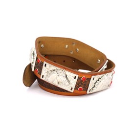 West Star Texas Rhinestone with Concho Fabric Belt Aztec Print Men Women Cowboy Genuine Leather 2 inches Width- Horse 802 BR M
