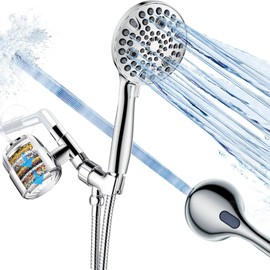 jeriussg High Pressure Filtered Shower Head for Hard Water, 10 Spray Mode Shower Head with Handheld, 78" hose, Replaceable 20 Stage Shower Filter, Built-in Power Wash to Clean Tub & Pets, Chrome