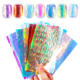 FSSTUD 11 Sheets Glass Paper Nail Art Stickers Aurora Nail Foils Holographic Nail Stickers Nail Foil Transfer Stickers Shining Nail Designs Laser Nail Decals for Women
