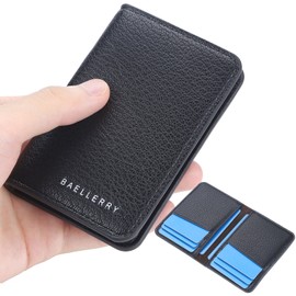 Unbranded Small Leather Card Holder Slim Wallet Hold 8 Cards Front Pocket Billfold (Black)