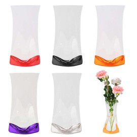 PAVIKE Folding PVC Vase, Unbreakable, Transparent, Set of 5, Lightweight Flower Base, Simple, Ikebana, Flower Vase, Convenient to Move In, Easy to Carry, Single Vase, Interior Decoration, Small