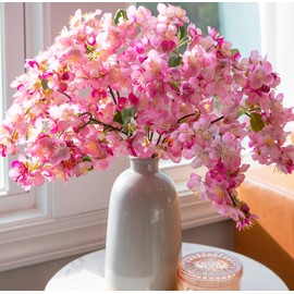 HyeFlora 6PCS Cherry Blossom Branches Fake Flowers for Vase Spring Decoration, 21.85 Inches Artificial Silk Fuchsia Plum Tree Stem Faux Plants for DIY Indoor Home Wedding Office Floral Arrangements