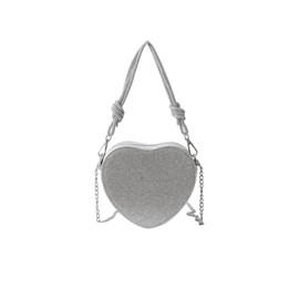 CORIOS Women's Heart Shape Evening Bag Rhinestone Clutch Bag Removable Chain Handbag Glitter Shoulder Bag Elegant Shoulder Bag Small Bag for Evening Party Wedding Dance Party Birthday, silver