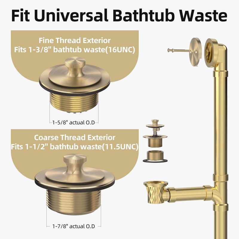 Champagne Brushed Gold Bronze Bathtub Drain, Hair Catcher and 2-Hole