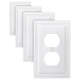 ZILLSEA 4-Pack Duplex Outlet Cover, Decorative Pure White Beaded Wall Plate, for Light Switch, Electrical Outlet, 3.15''*4.88'', Midsize