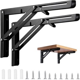 KOCOMART Folding Shelf Bracket, 11.8 inches (30 cm), L-Shaped Bracket, Shelf Support, Load Capacity 330.7 lbs (150 kg), Set of 2 (Black)