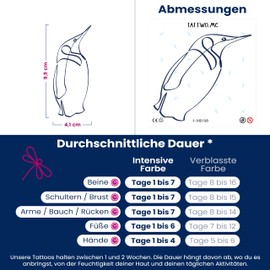 Tattwo.me Temporary Tattoos for Adults and Kids 2 Weeks Waterproof - Line Art Penguin - Vegetable Ink - EU Cosmetic Certificate - (M0198)