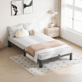 VIPSHOW 4 Inch Twin Size Bed Frame, 3500Lbs Heavy Duty Metal Platform with Round Corner Legs Mattress Slide Stopper, Steel Slat Support No Box Spring Needed, Noise Free, Non-Slip, Easy Assembly