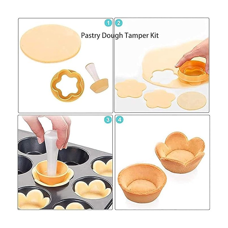 Crovakeu 1 Set Reusable Tart Tamper Kit with Flower Plunger