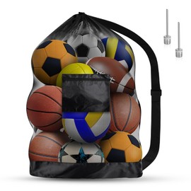 AMFUN Borsa in Rete da Calcio Extra Large, Borsa con Coulisse con Tracolla Regolabile, Borsa in Rete con Tasca per Basket, Calcio, Pallone da Rugby, Pallavolo