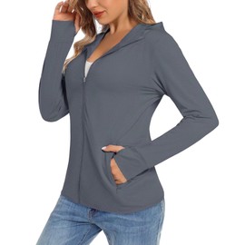 TACVASEN UV Protection Jacket Women Lightweight Beach Swimming Hoodies UPF 50+ Sun Protection Tops Full Zip Shirt Jacket Dark Grey