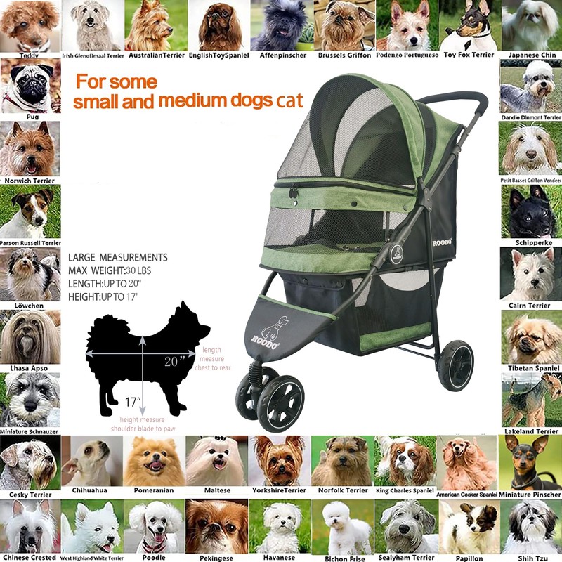 ROODO 3 Wheel Pet Stroller Best Lightweight Foldable Compact Portable