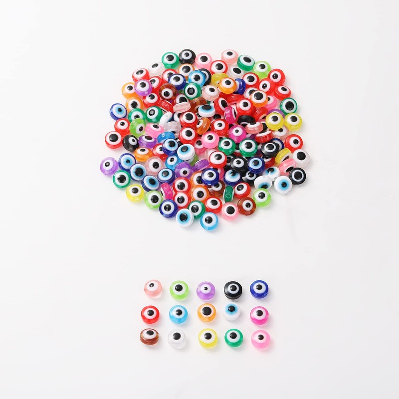 300pcs Evil Eye Beads for Jewelry Making,Flat Round Bead 8mm