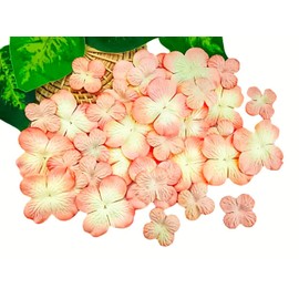 HukDok Handmade Hydrangeas Petals Flowers Mulberry Paper Flower Patch Scrapbooking Wedding DIY Craft Supplies Card Mini Artificial Paper Flowers (Peach Color)
