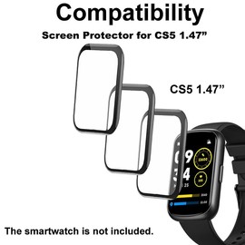 smaate 3D Screen Protector Compatible with CS5 1.47 inches AKUMAKA Fitness Tracker Smartwatch, PMMA, Full Coverage, 3 Pieces