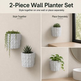 2PCS 3D Printed Wall-Mounted Flower Pot - Marble-Patterned Indoor Planter with Drainage Holes, Suitable for Aloe Vera/Succulents/Spider Plants/Air Plants, Desktop Garden Flower Pot