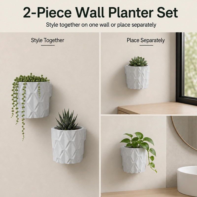 2PCS 3D Printed Wall-Mounted Flower Pot - Marble-Patterned Indoor Planter