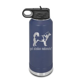 Mister Petlife Got Alaskan Malamute Laser Engraved Water Bottle Customizable Polar Camel Stainless Steel Many Colors Sizes with Straw - Mally - 32 oz - Navy Blue