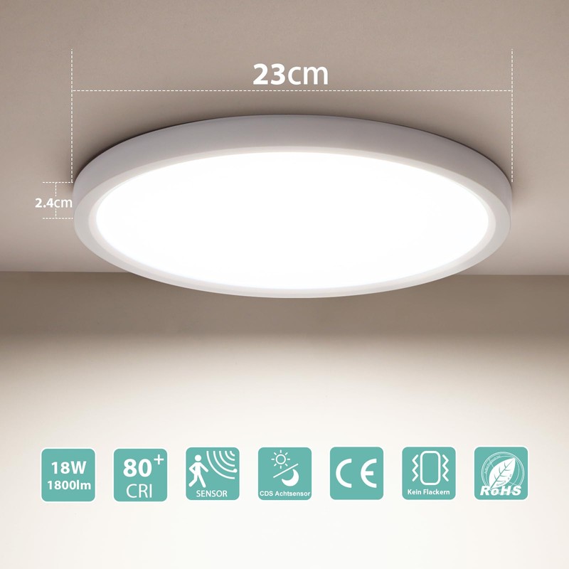 Oraymin LED Ceiling Light with Radar Twilight Sensor, 18 W