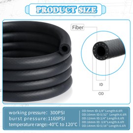 Pangda Fuel Line Hose NBR Rubber Hose Line 1/8" 5/32" 1/4" 5/16" 3/8" Transfer 300PSI Boat Fuel for Small Automotive Engine Systems(5 Pcs,33ft, 5 Size)