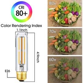 Seigun T10 Led Bulb,Dimmable Tubular Vintage LED Edison Bulbs 4W,Equivalent 40 Watt,Warm White 2700K,Clear Glass,E26 Base Bulb, for Cabinet Display Cabinet etc (4)