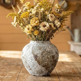 Jarrón Rústico de Cerámica Circular, Jarrones Vintage Altos de Pie para Decoración de Granja para Entrada de Sala de Estar, Centros de Mesa, Cocina, Regalo de Boda Corto