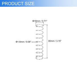 sourcing map 2Pcs Compression Springs, 1.6mm Wire Diameter x 18mm OD x 80mm Length 304 Stainless Steel Extension Spring Ballpoint Pen Pressure Springs for Shop Home Repairs, Silver