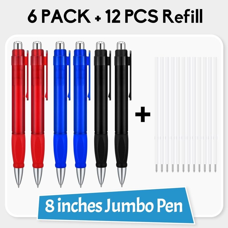 Moqqeu 6 Pcs Big Pens Jumbo Pen Bulk with Refills
