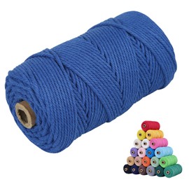Natural Macrame Cord 4mm x 109yards Colored Macrame Cord Deep Blue Cotton Cord, Twisted Macrame Yarn, Soft Craft Cord Macrame Rope Macrame Supplies (Deep Blue, 4mm*109Yards)