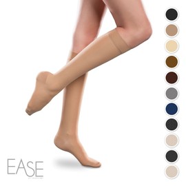 Sheer Ease Women's Knee High Support Stockings - 15-20mmHg Mild Compression Nylons (Natural, Small Long)